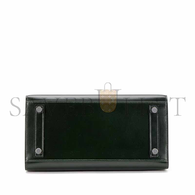 H**mes MASTER BIRKIN 25 SELLIER VERT FONCE BOX CALF PALLADIUM HARDWARE (25*20*13cm)